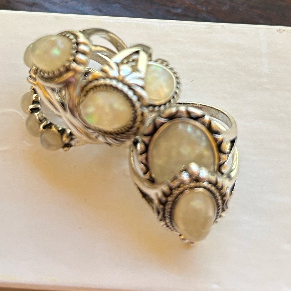 Multi-Size Bundle of 8 Silver & Opal Women's Rings One or More for Each Finger
